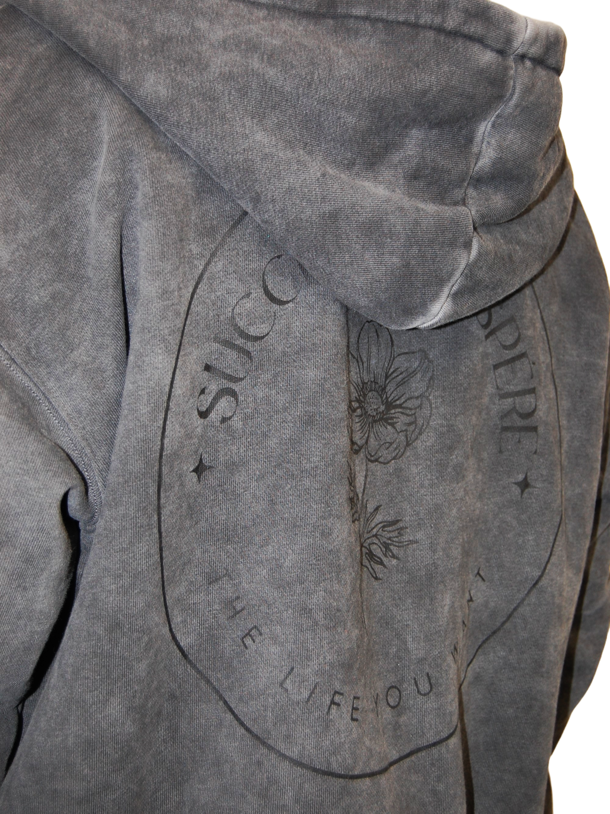 "DREAMS" OVERSIZED ZIPHOODIE "SUCCES & PROSPÉRE" IN WASHED-OUT GREY